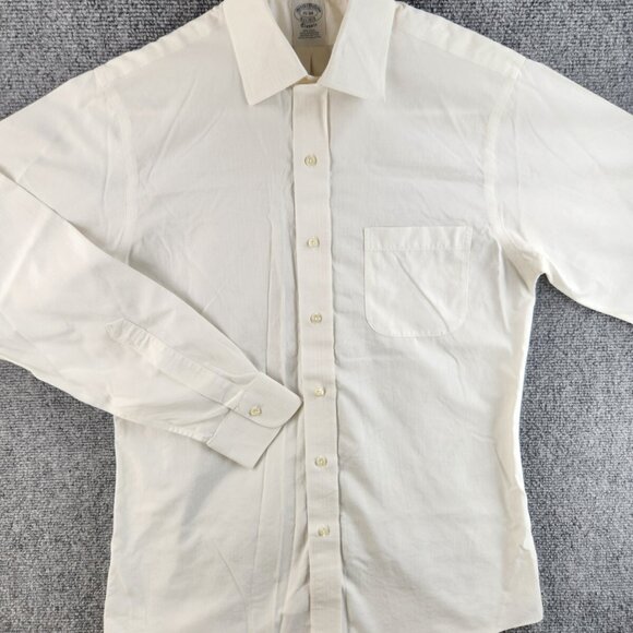 Brooks Brothers 15 34 Classic Non-iron White Blue Check Long Sleeve Button Up ** - Picture 2 of 16